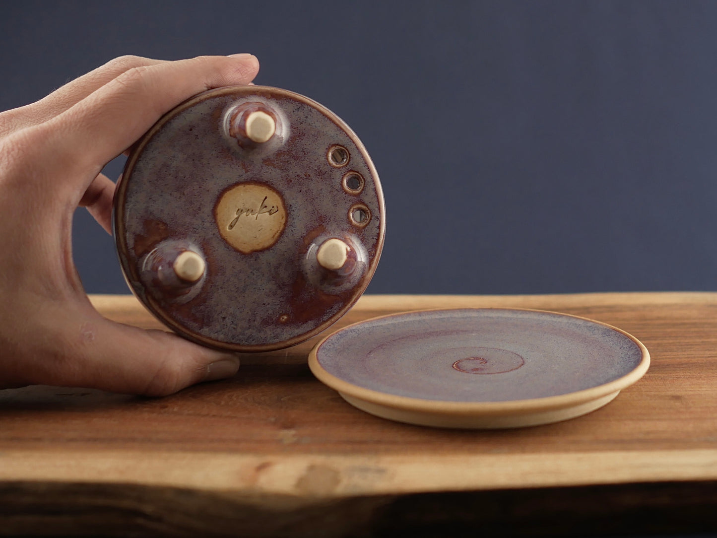 Handmade Pottery Planter - Pale Bordeaux