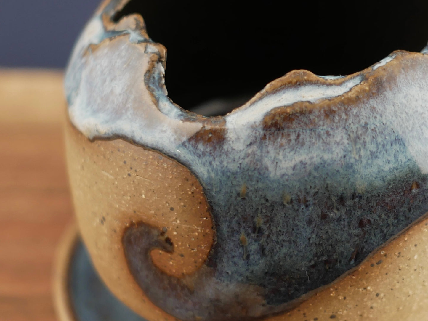Handmade Pottery Planter - Ocean Wave (Light Blue)