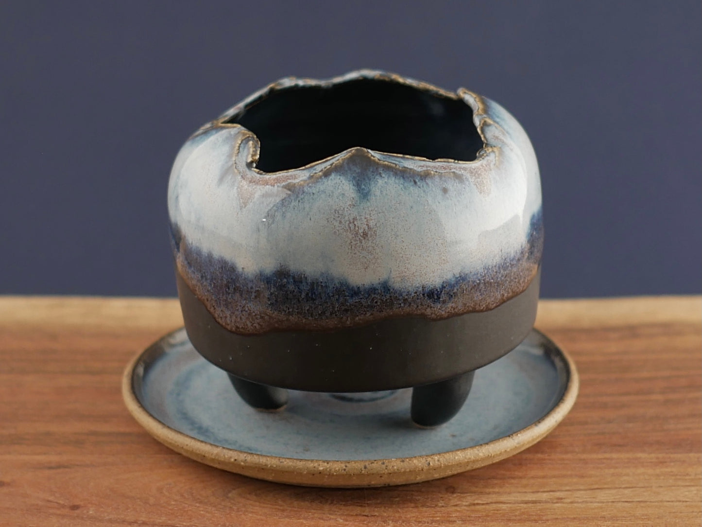 Handmade Pottery Planter - Blue Lava