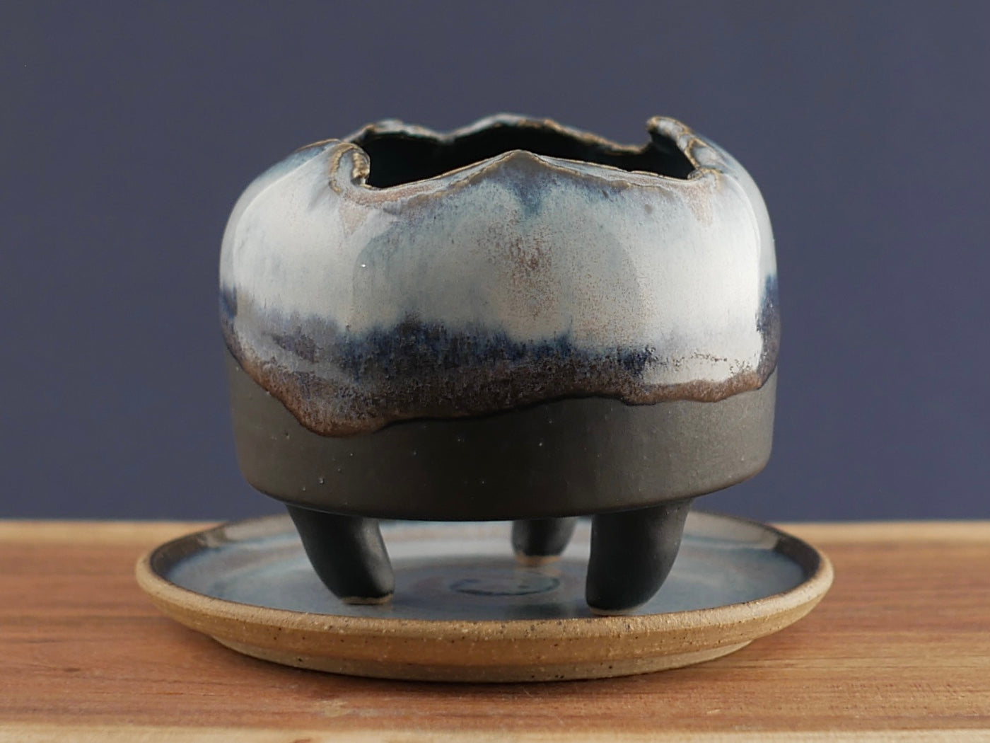 Handmade Pottery Planter - Blue Lava