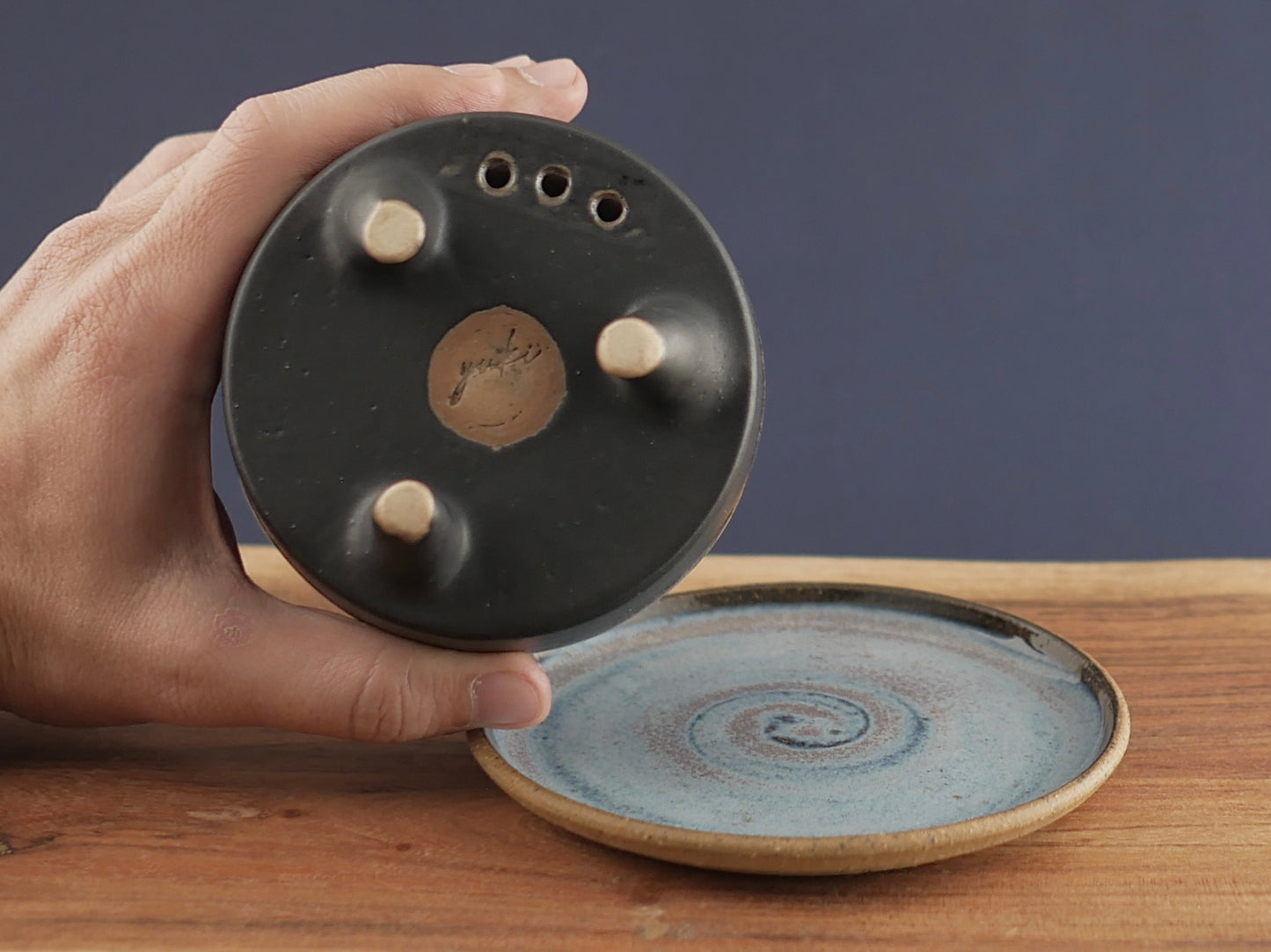 Handmade Pottery Planter - Blue Lava