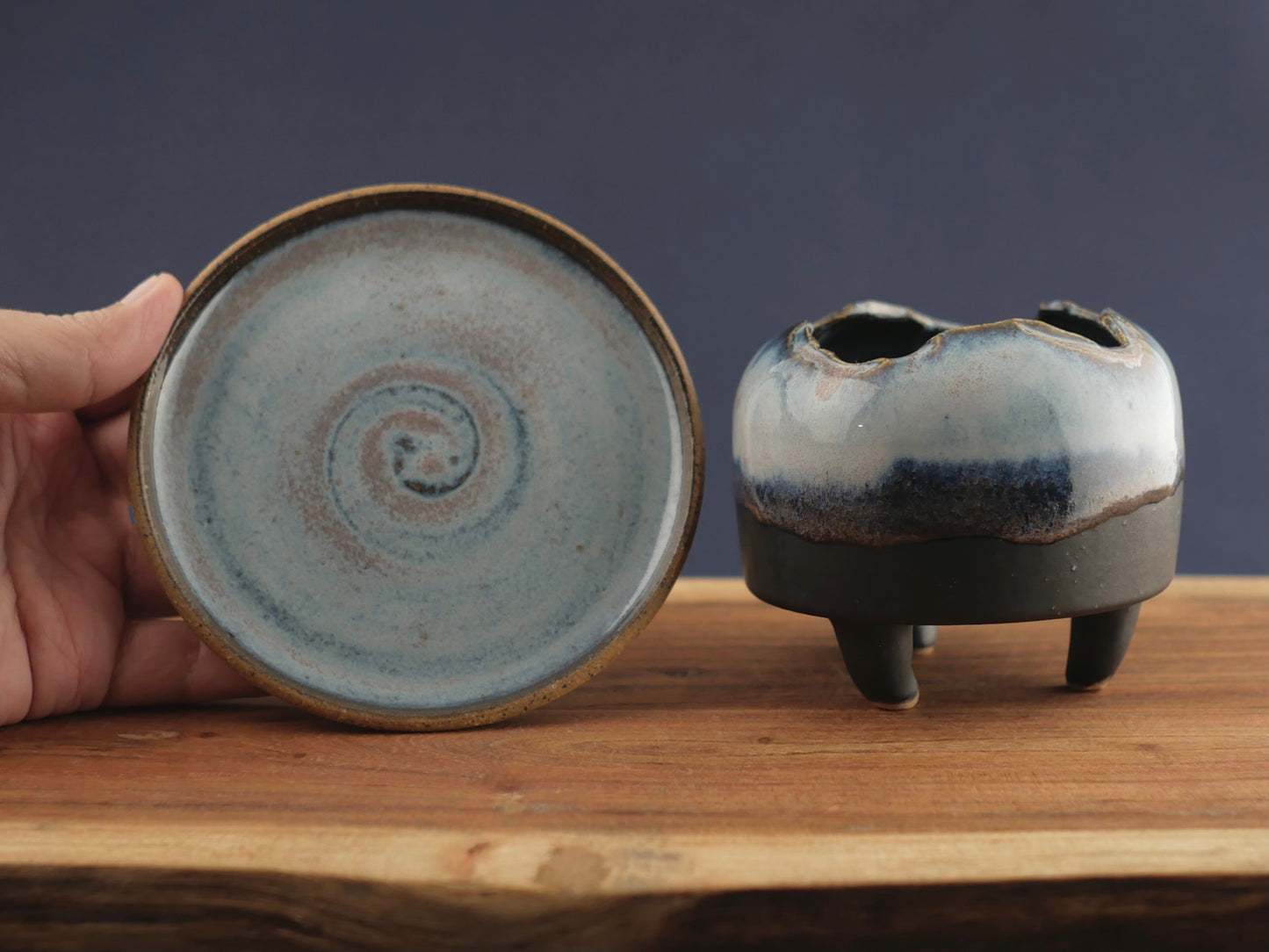 Handmade Pottery Planter - Blue Lava