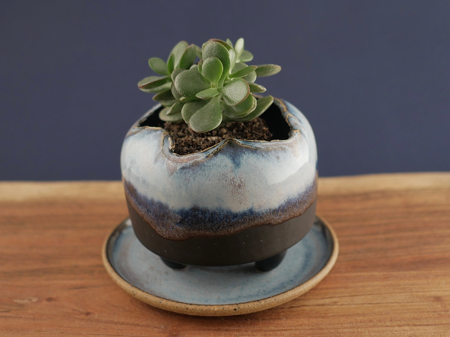 Handmade Pottery Planter - Blue Lava