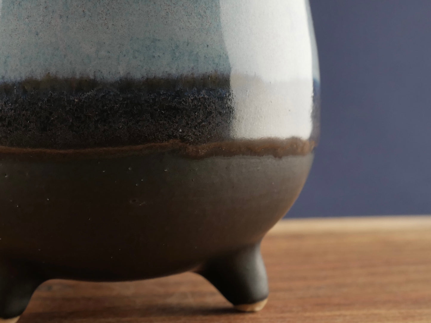 Handmade Tripod Pottery Cup - Blue & Black