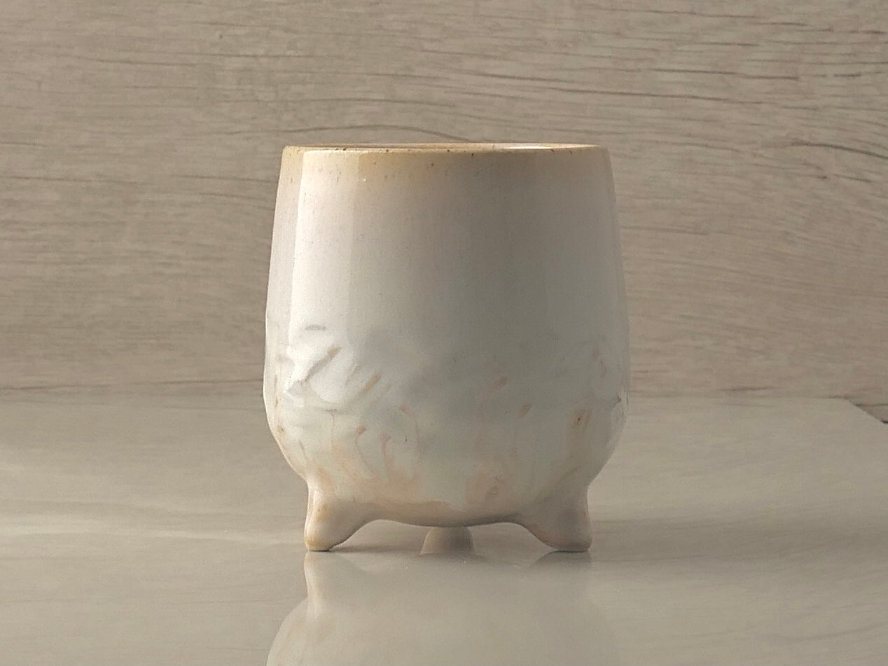 Handmade Tripod Pottery Cup - RoseWhite Texture