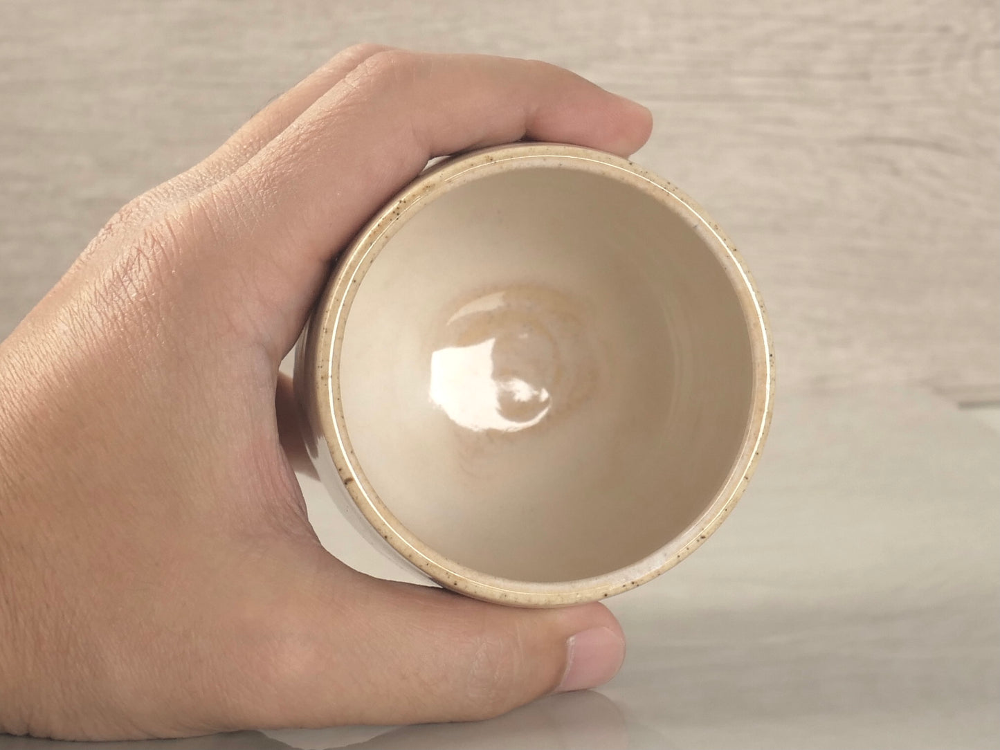 Handmade Tripod Pottery Cup - RoseWhite Texture