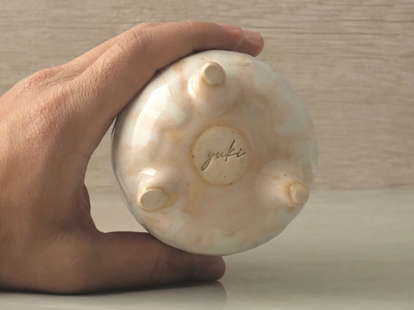 Handmade Tripod Pottery Cup - RoseWhite Texture