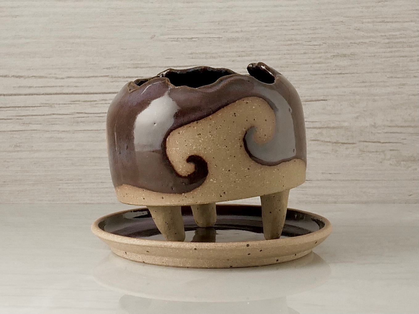 Handmade Pottery Planter - Ocean Wave (Purple)