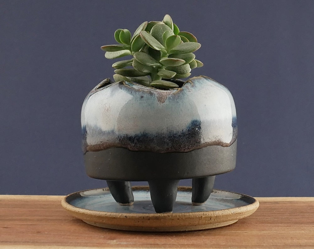Handmade Pottery Planter - Blue Lava