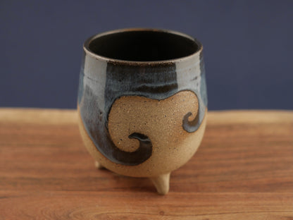 Handmade Tripod Pottery Cup - Ocean Wave