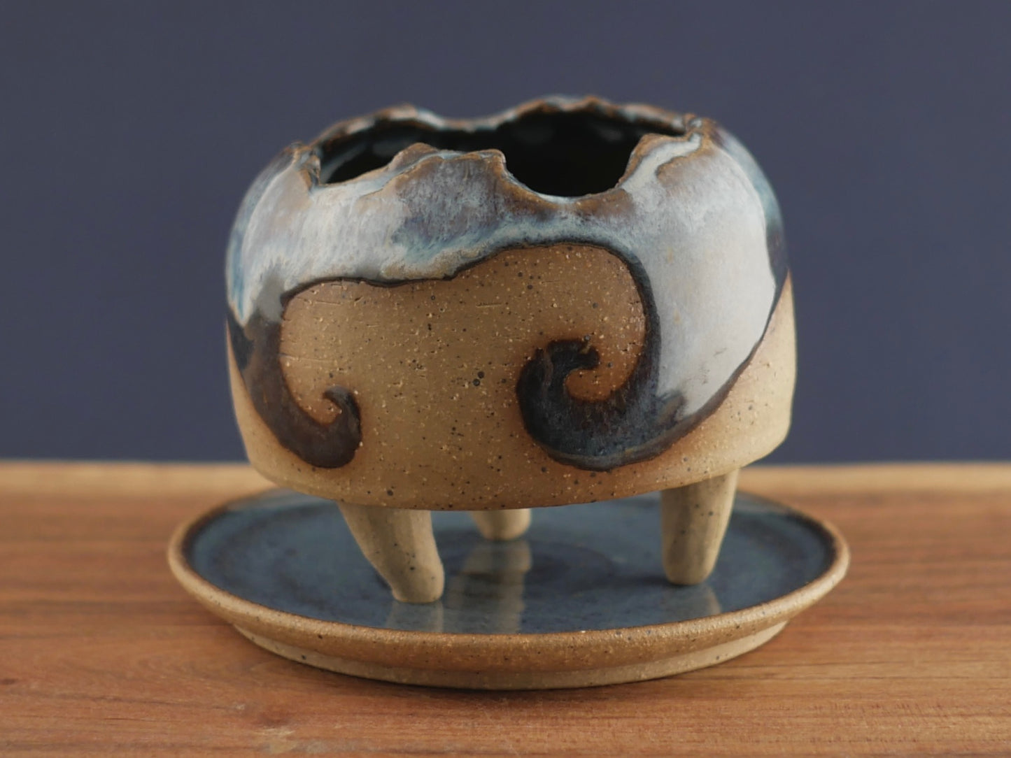Handmade Pottery Planter - Ocean Wave (Light Blue)