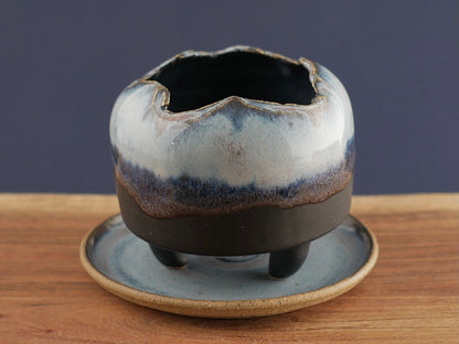 Handmade Pottery Planter - Blue Lava