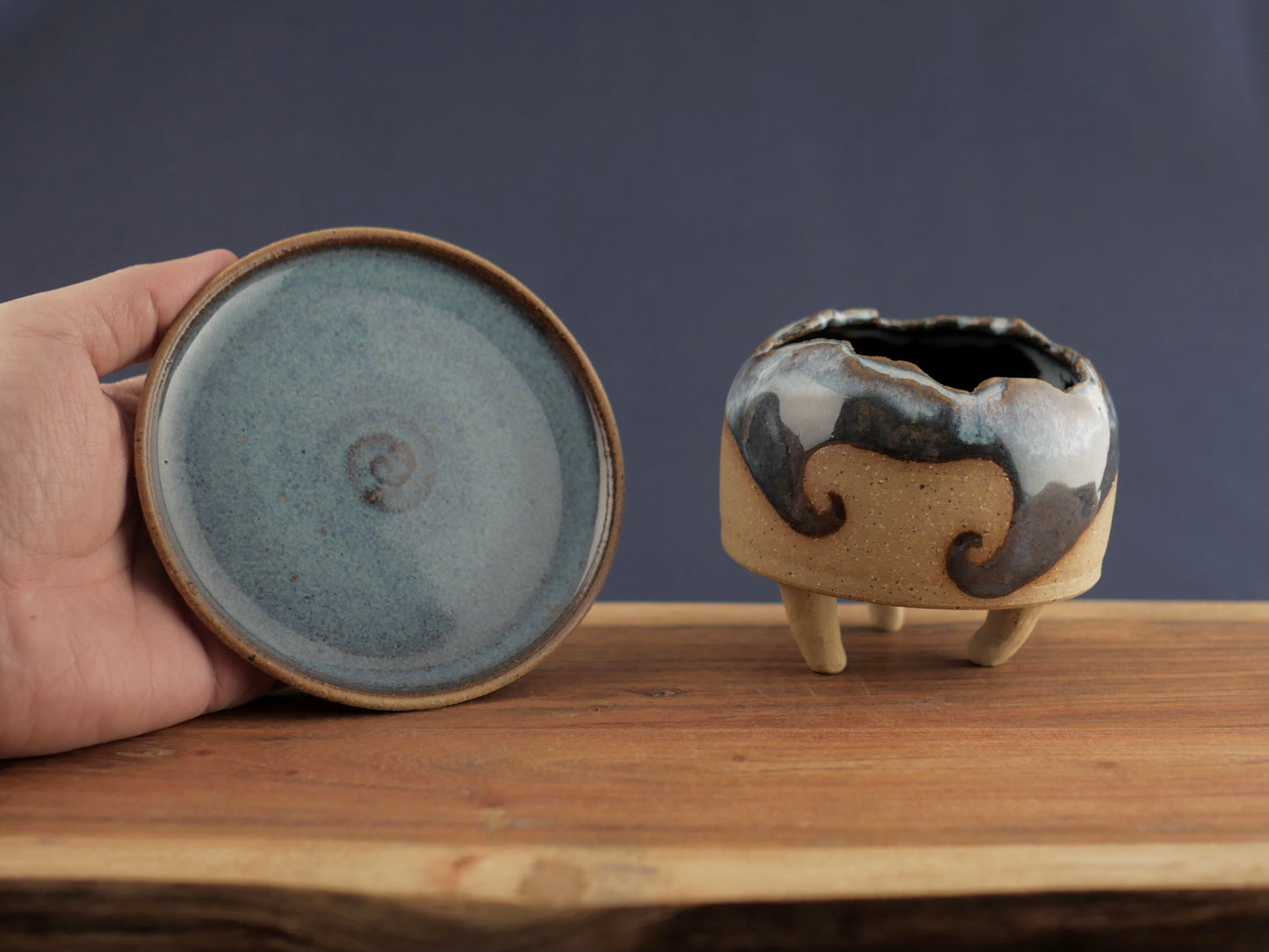 Handmade Pottery Planter - Ocean Wave (Light Blue)