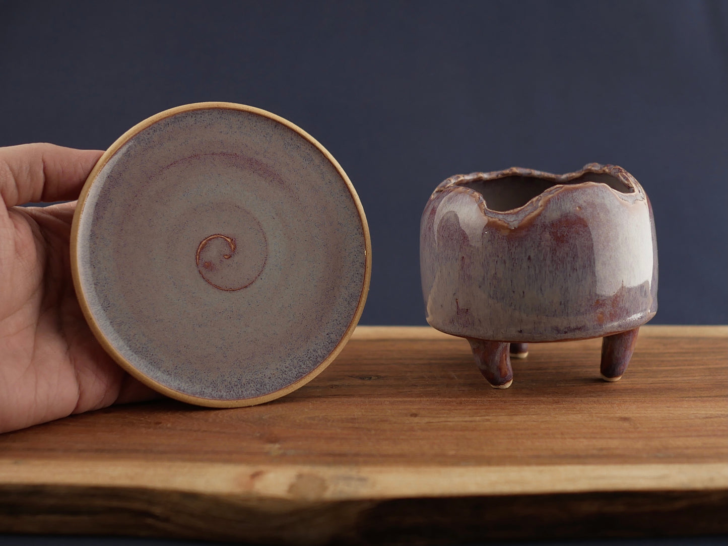 Handmade Pottery Planter - Pale Bordeaux