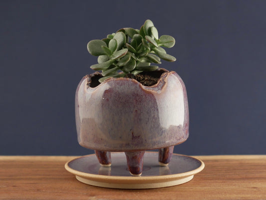 Handmade Pottery Planter - Pale Bordeaux