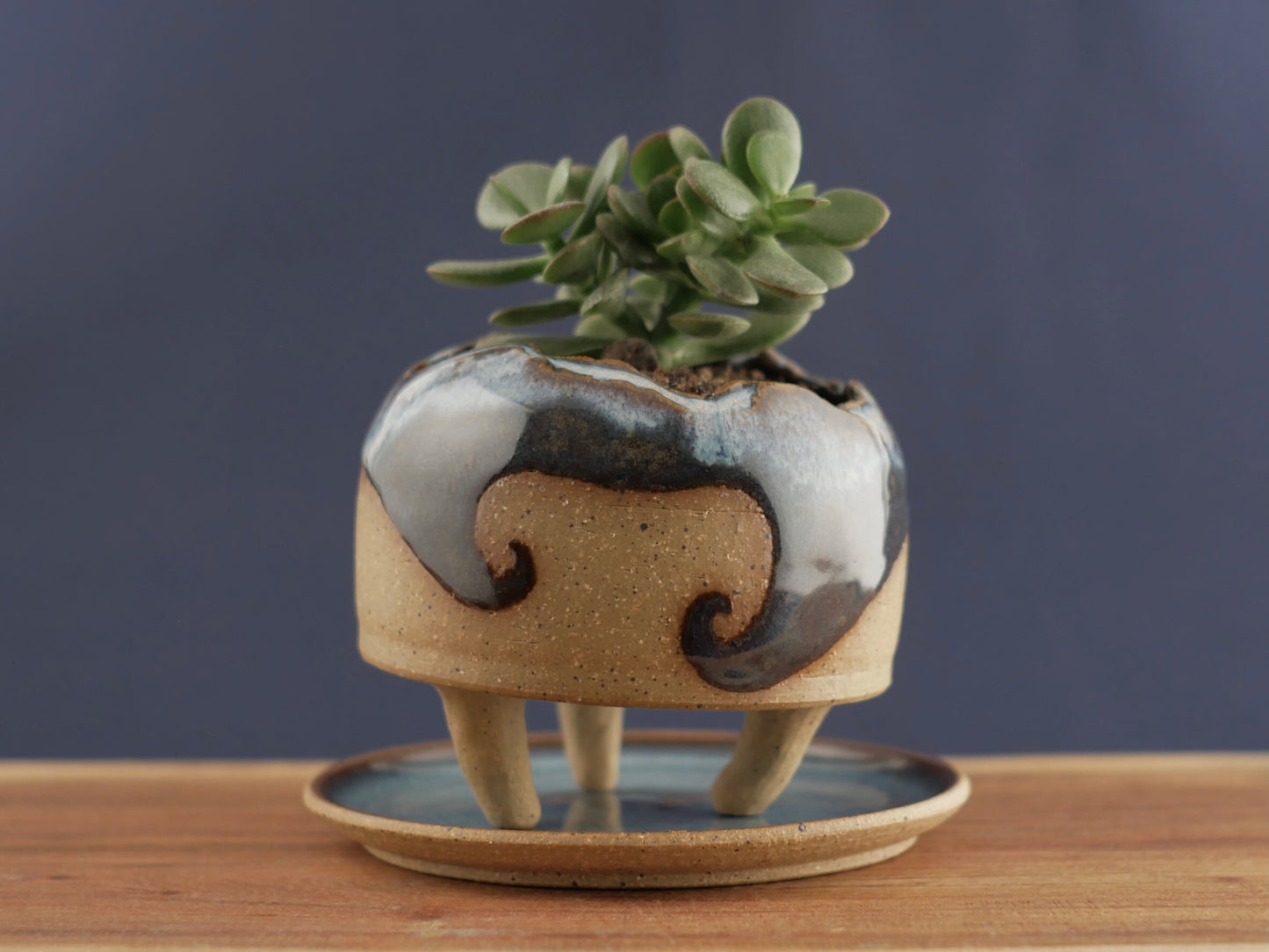 Handmade Pottery Planter - Ocean Wave (Light Blue)