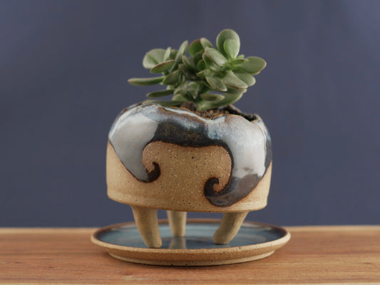 Handmade Pottery Planter - Ocean Wave (Light Blue)