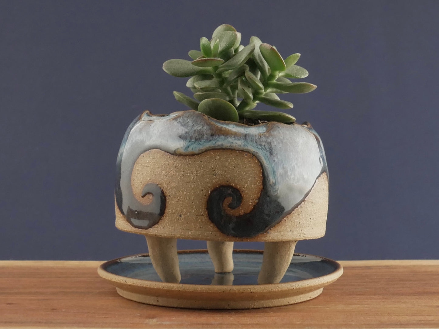 Handmade Pottery Planter - Ocean Wave (Light Blue)