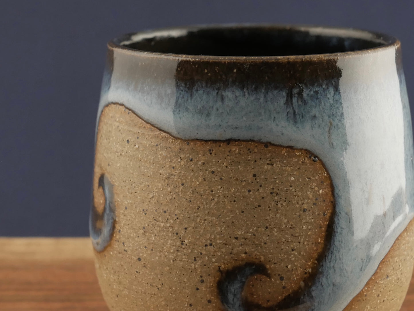 Handmade Tripod Pottery Cup - Ocean Wave (Light Blue)