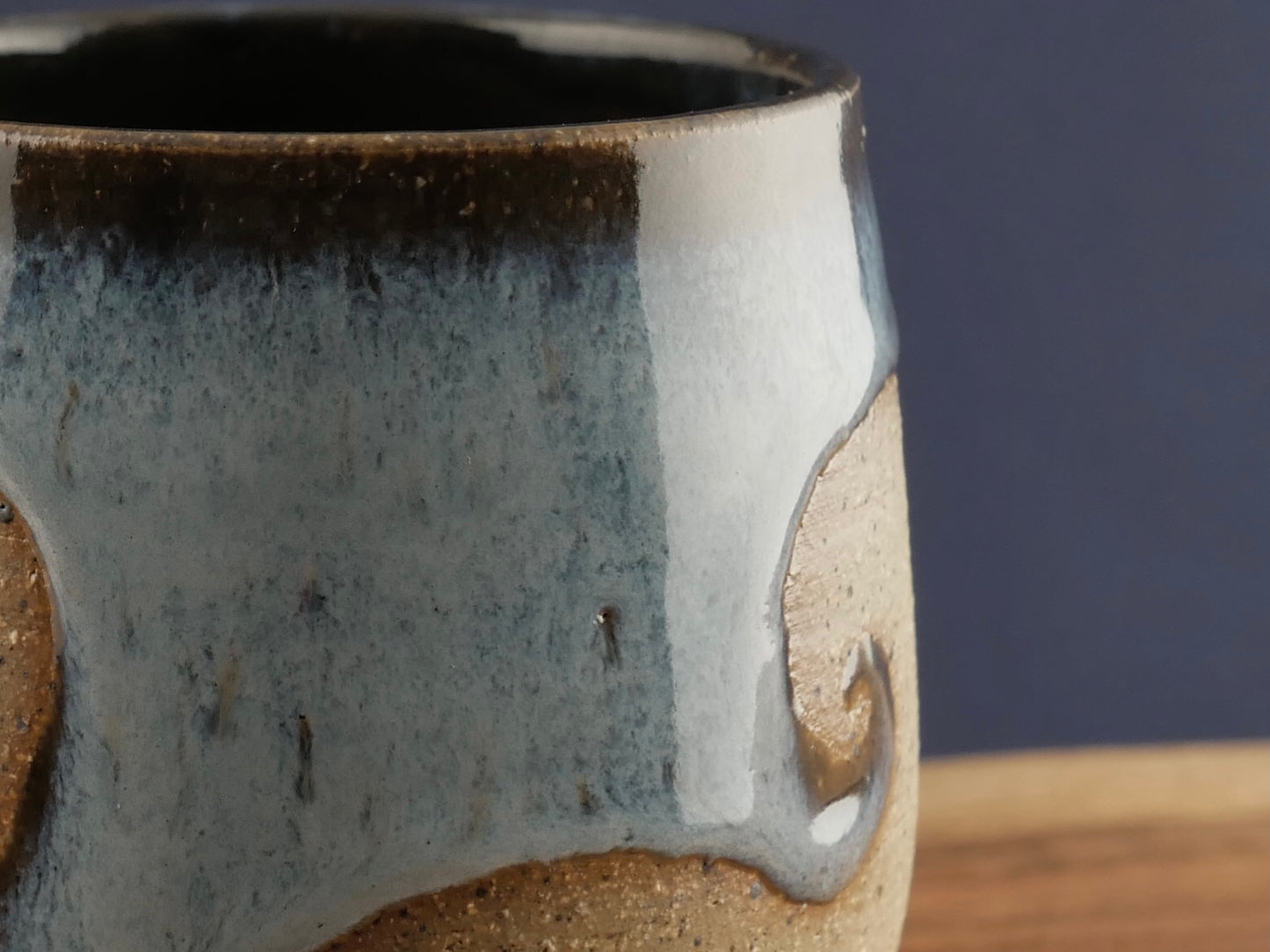 Handmade Tripod Pottery Cup - Ocean Wave (Light Blue)