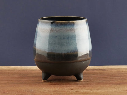 Handmade Tripod Pottery Cup - Blue & Black