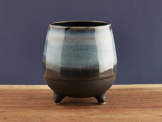Handmade Tripod Pottery Cup - Blue & Black