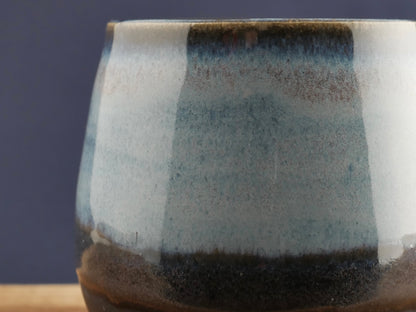 Handmade Tripod Pottery Cup - Blue & Black