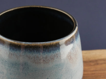 Handmade Tripod Pottery Cup - Blue & Black