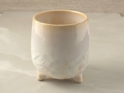 Handmade Tripod Pottery Cup - RoseWhite Texture