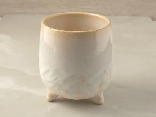 Handmade Tripod Pottery Cup - RoseWhite Texture