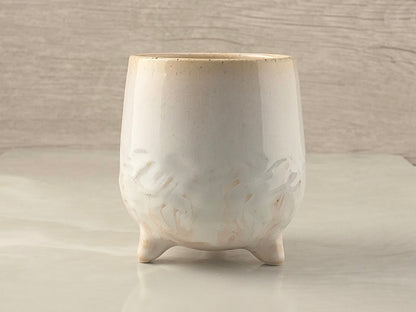 Handmade Tripod Pottery Cup - RoseWhite Texture