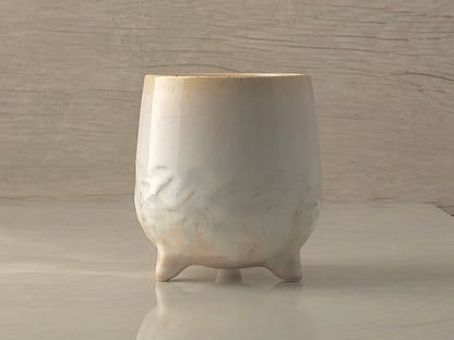 Handmade Tripod Pottery Cup - RoseWhite Texture