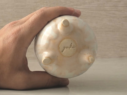 Handmade Tripod Pottery Cup - RoseWhite Texture