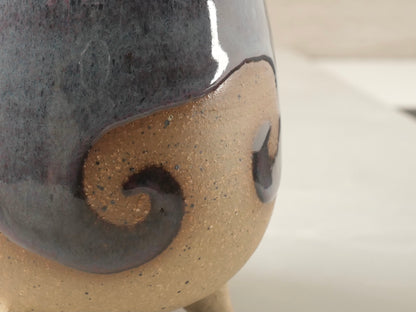 Handmade Tripod Pottery Cup - Purple Blue
