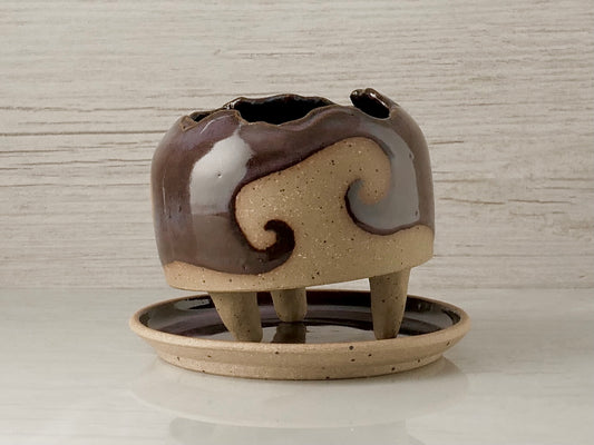 Handmade Pottery Planter - Ocean Wave (Purple)