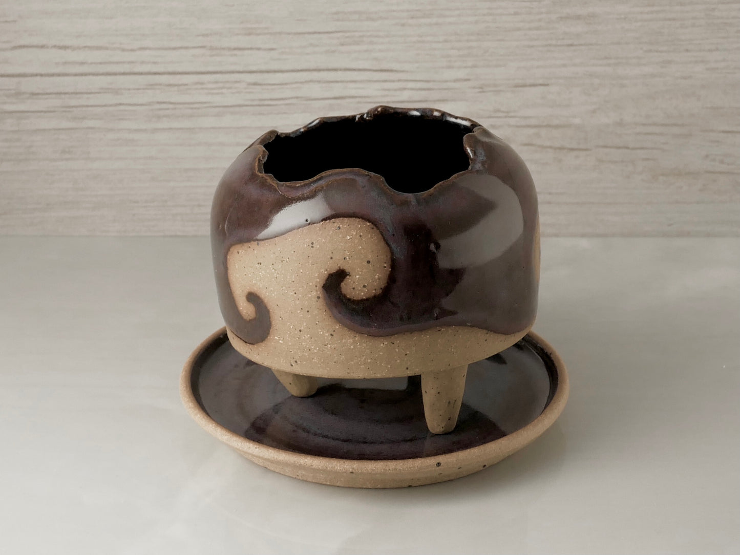 Handmade Pottery Planter - Ocean Wave (Purple)