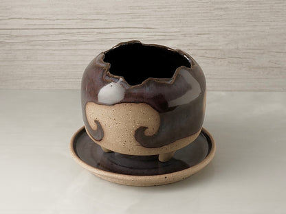 Handmade Pottery Planter - Ocean Wave (Purple)