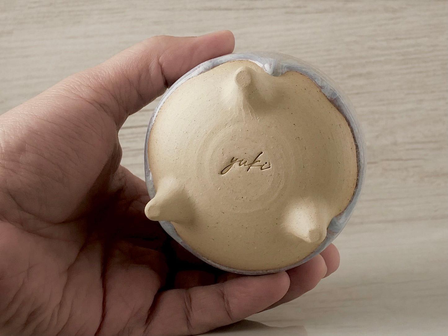 Handmade Tripod Pottery Cup - Cotton Candy