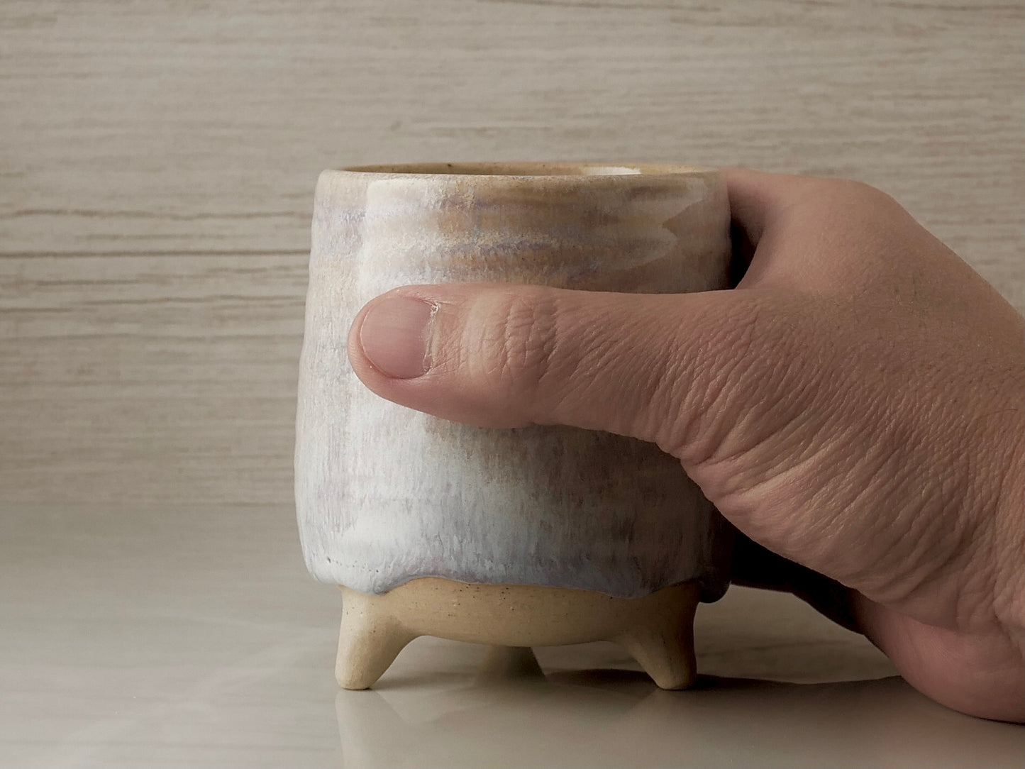 Handmade Tripod Pottery Cup - Cotton Candy