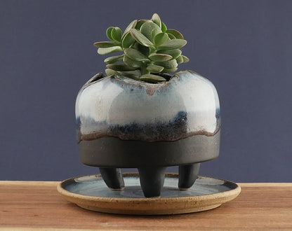 Handmade Pottery Planter - Blue Lava