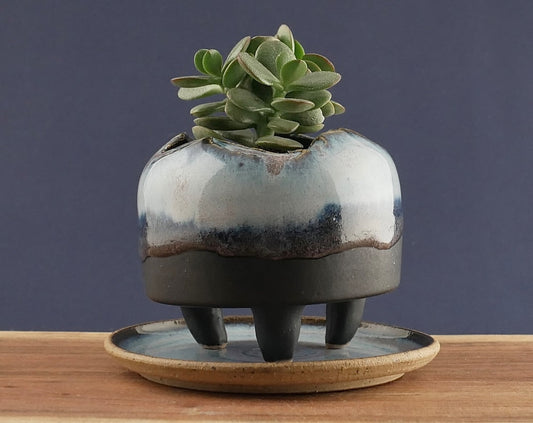 Handmade Pottery Planter - Blue Lava
